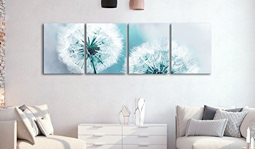 murando - Bilder Pusteblume 160x50 cm - Vlies Leinwandbild - 4 TLG - Kunstdruck - modern - Wandbilder XXL - Wanddekoration - Design - Wand Bild - Natur Blumen blau grün Wohnzimmer b-B-0262-b-k