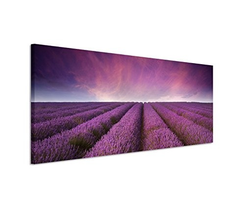 150x50cm Leinwandbild auf Keilrahmen Lavendel Feld Sonnenuntergang Wandbild auf Leinwand als Panorama