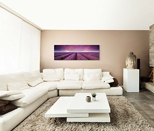 150x50cm Leinwandbild auf Keilrahmen Lavendel Feld Sonnenuntergang Wandbild auf Leinwand als Panorama