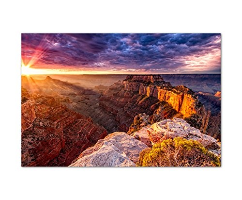 120x80cm - Fotodruck auf Leinwand und Rahmen Grand Canyon Berge Abendrot Wolken - Leinwandbild auf Keilrahmen modern stilvoll - Bilder und Dekoration