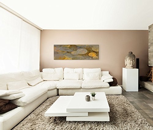 150x50cm Leinwandbild auf Keilrahmen Hintergrund abstrakt grunge Kreise grau gelb Wandbild auf Leinwand als Panorama