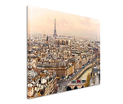120x80cm Leinwandbild auf Keilrahmen Paris Stadt Häuser Seine Eiffelturm Wandbild auf Leinwand als Panorama