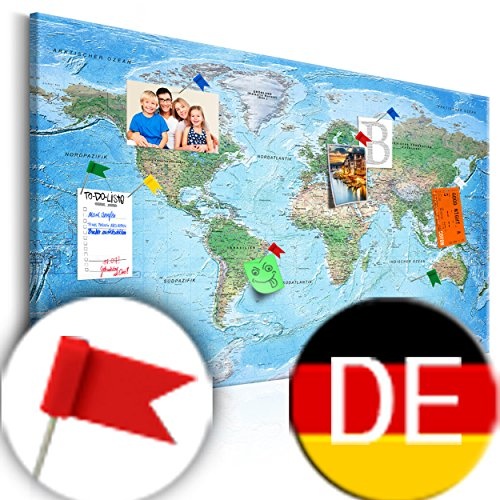 decomonkey 120x80 cm Politische Weltkarte Deutsch Pinnwand Leinwand Bilder Wand Bilder Landkarte Welt Kontinente Reise Geographie