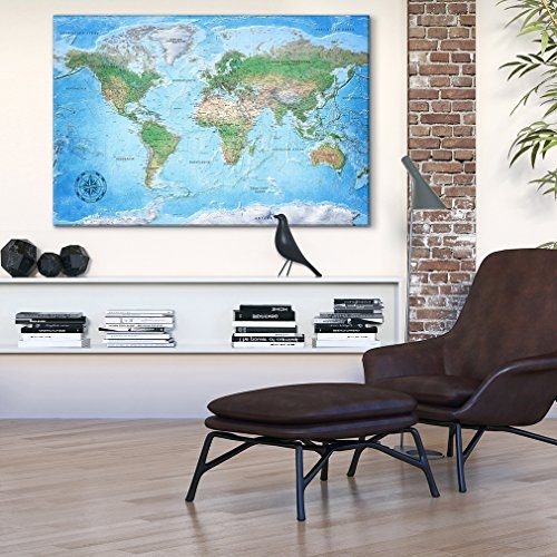 decomonkey 120x80 cm Politische Weltkarte Deutsch Pinnwand Leinwand Bilder Wand Bilder Landkarte Welt Kontinente Reise Geographie
