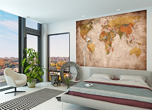 Weltkarte Wanddekoration Vintage - Wandbild Retro Motiv XXL Poster worldmap by GREAT ART (140 x 100 cm)