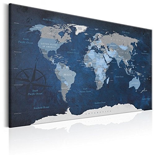 murando - Weltkarte Pinnwand 120x80 cm Bilder mit Kork Rückwand 1 Teilig Vlies Leinwandbild Korktafel Fertig Aufgespannt Wandbilder XXL Kunstdrucke Landkarte k-A-0086-p-b