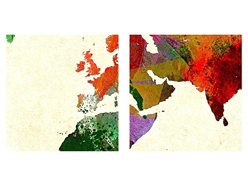 Bilder Weltkarte World map Wandbild 120 x 80 cm Vlies - Leinwand Bild XXL Format Wandbilder Wohnzimmer Wohnung Deko Kunstdrucke Bunt 3 Teilig - Made IN Germany - Fertig zum Aufhängen 105131a
