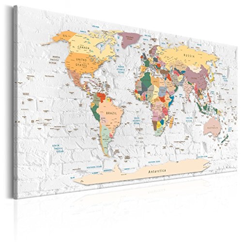 Neuheit! Weltkarte mit Kork Rückwand 60x40 cm - einteilig Bilder Leinwandbild Poster Pinnwand Kunstdruck Weltkarte Karte Welt Landkarte Kontinent k-C-0034-p-b 60x40 cm B&D XXL