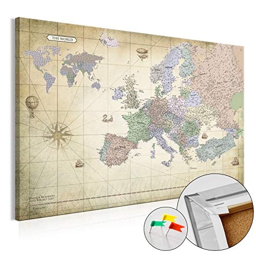 murando - Pinnwand Bucket List 120x80 cm Lebensziele & Momente festhalten Vlies Leinwandbild personalisierbares Geschenk Lebens Wandbild Motivation Bild Korkwand Europakarte Weltkarte k-A-0433-p-a