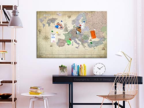 murando - Pinnwand Bucket List 120x80 cm Lebensziele & Momente festhalten Vlies Leinwandbild personalisierbares Geschenk Lebens Wandbild Motivation Bild Korkwand Europakarte Weltkarte k-A-0433-p-a