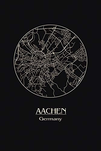Artland Qualitätsbilder I Leinwandbild Wandbild Größe 60 x 90 cm Stadt Aachen Schwarz E2NM Retro Karte Deutschland Kreis