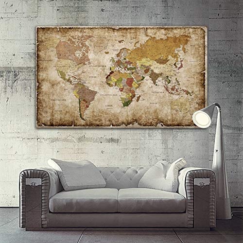 CanvasArts Weltkarte IV - Leinwand PINNWAND auf Keilrahmen - Vintage, deutsch Grunge Style 14.1651 (100 x 60 cm)