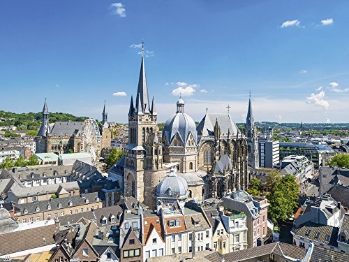 Artland Qualitätsbilder I Bild auf Leinwand Leinwandbilder Wandbilder 60 x 45 cm Städte Deutschland Aachen Foto Blau B7LE Aachen Skyline