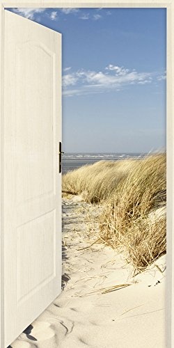 Artland Qualitätsbilder I Bild auf Leinwand Leinwandbilder Wandbilder 50 x 100 cm Landschaften Strand Foto Creme B7VK Offene Weiße Tür mit Blick auf Nordseestrand auf Langeoog