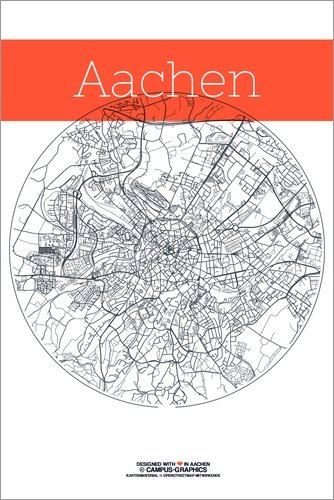 Posterlounge Leinwandbild 120 x 180 cm: Aachen Karte Kreis von Campus Graphics - fertiges Wandbild, Bild auf Keilrahmen, Fertigbild auf echter Leinwand, Leinwanddruck