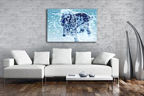 deyoli süßer Kleiner Hund im Schnee Format: 100x70 Effekt: Zeichnung als Leinwandbild, Motiv fertig gerahmt auf Echtholzrahmen, Hochwertiger Digitaldruck mit Rahmen, Kein Poster oder Plakat