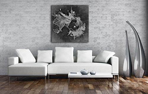 deyoli Zeichnung eines Koi Karpfen Format: 40x40 Effekt: Schwarz&Weiß als Leinwandbild, Motiv auf Echtholzrahmen, Hochwertiger Digitaldruck mit Rahmen, Kein Poster oder Plakat