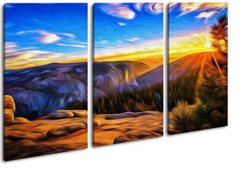 deyoli Zauberhafter Sonnenaufgang über gewaltiger Landschaft Effekt: Zeichnung Format: 3-teilig 120x80 als Leinwandbild, Motiv auf Echtholzrahmen, Hochwertiger Digitaldruck mit Rahmen, Kein Poster