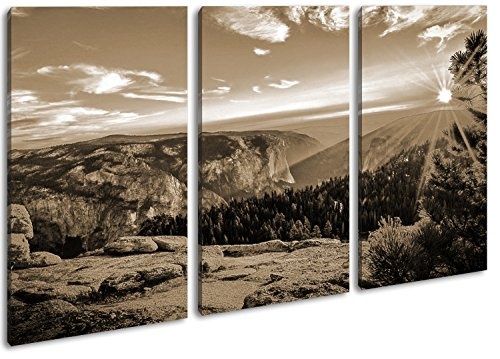 deyoli Zauberhafter Sonnenaufgang über gewaltiger Landschaft Format: 3-teilig 120x80 Effekt: Sepia als Leinwandbild, Motiv auf Echtholzrahmen, Hochwertiger Digitaldruck mit Rahmen, Kein Poster