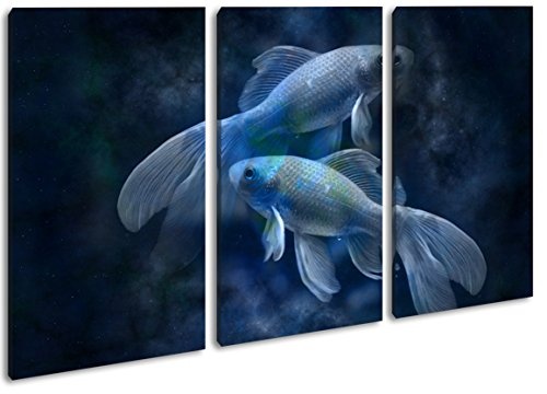 deyoli Dark Sternzeichen Fische im Format: 3-teilig 120x80 als Leinwandbild, Motiv fertig gerahmt auf Echtholzrahmen, Hochwertiger Digitaldruck mit Rahmen, Kein Poster oder Plakat