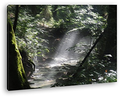 deyoli Kleiner Bach im Wald Effekt: Zeichnung Format: 80x60 als Leinwandbild, Motiv fertig gerahmt auf Echtholzrahmen, Hochwertiger Digitaldruck mit Rahmen, Kein Poster oder Plakat