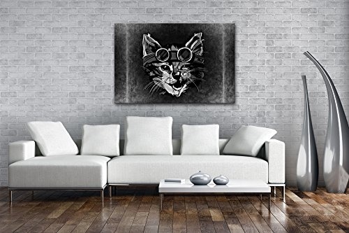 deyoli süße Katze mit Einer Brille Effekt: Schwarz/Weiß Format: 60x40 als Leinwandbild, Motiv fertig gerahmt auf Echtholzrahmen, Hochwertiger Digitaldruck mit Rahmen, Kein Poster oder Plakat