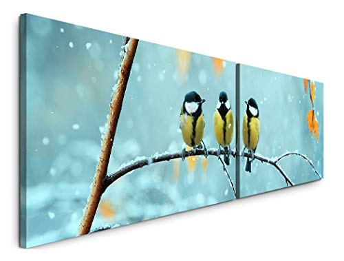 Paul Sinus Art Vögel auf Einem AST 180x50cm - 2 Wandbilder je 50x90cm - Kunstdrucke - Wandbild - Leinwandbilder fertig auf Rahmen