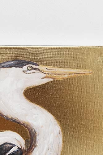 Kare Design Bild Touched Heron Right, XXL Leinwandbild auf Keilrahmen, Wanddekoration mit Vogel, bunt, Gold (H/B/T) 70x50x4cm