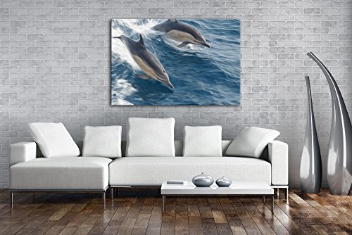 deyoli Verspieltes Delphin Paar Effekt: Zeichnung Format: 120x80 als Leinwandbild, Motiv fertig gerahmt auf Echtholzrahmen, Hochwertiger Digitaldruck mit Rahmen, Kein Poster oder Plakat