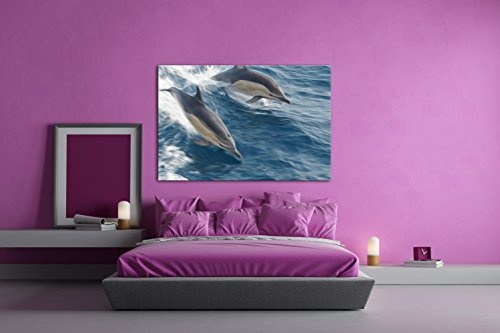 deyoli Verspieltes Delphin Paar Effekt: Zeichnung Format: 120x80 als Leinwandbild, Motiv fertig gerahmt auf Echtholzrahmen, Hochwertiger Digitaldruck mit Rahmen, Kein Poster oder Plakat