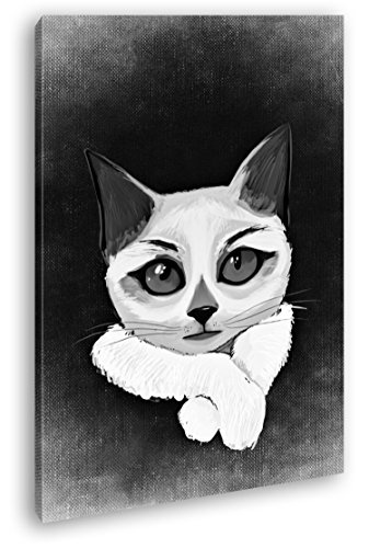 deyoli Schöne Katzen Zeichnung Effekt: Schwarz/Weiß im Format: 100x70 als Leinwandbild, Motiv fertig gerahmt auf Echtholzrahmen, Hochwertiger Digitaldruck mit Rahmen, Kein Poster oder Plakat