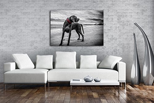 deyoli großer Hund am Strand Effekt: Zeichnung Format: 120x80 als Leinwandbild, Motiv fertig gerahmt auf Echtholzrahmen, Hochwertiger Digitaldruck mit Rahmen, Kein Poster oder Plakat