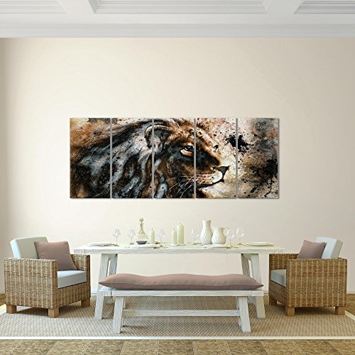 Bilder Afrika Löwe Wandbild 200 x 80 cm - 5 Teilig...